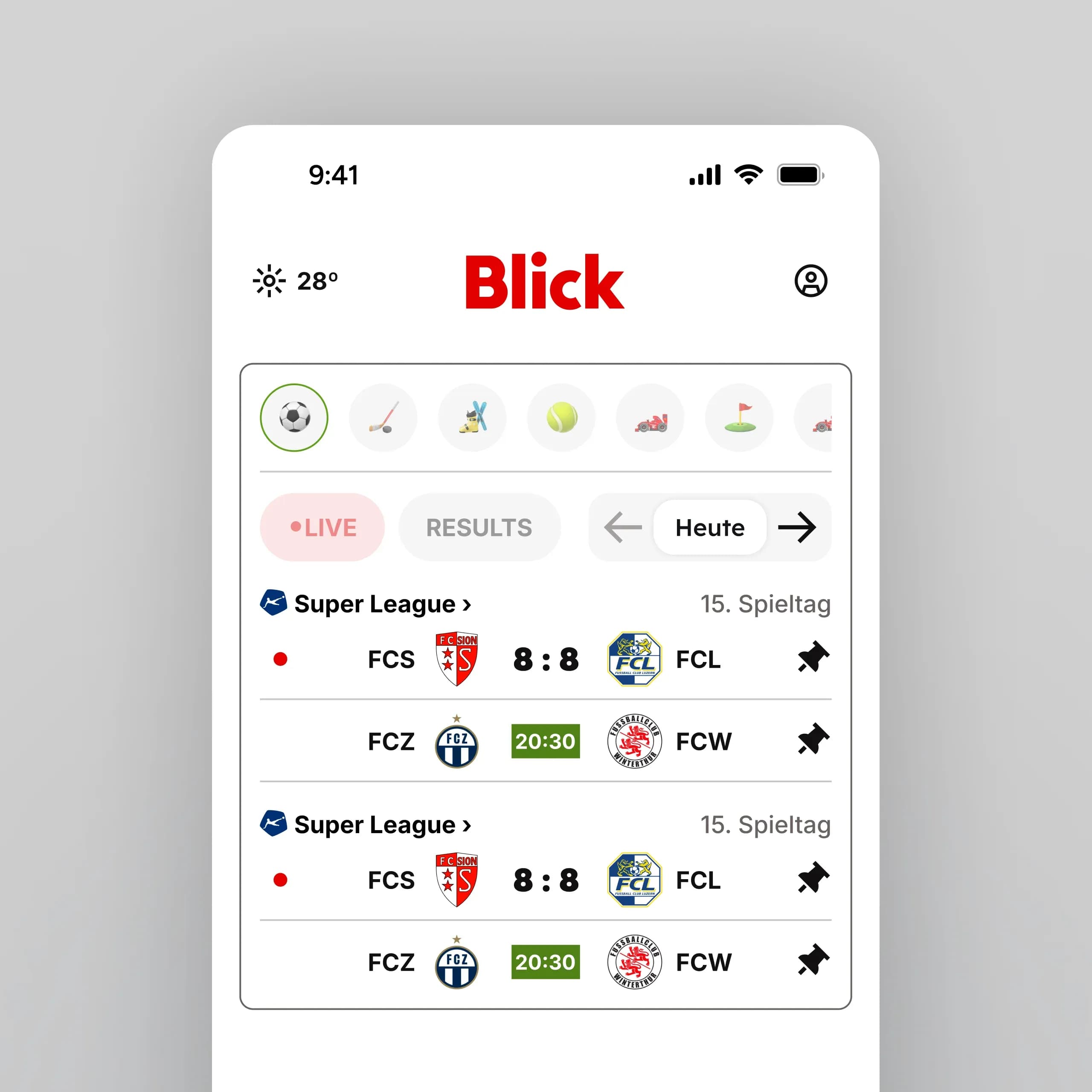 Ringier case study: the Blick compact sport calendar beside its match cards
